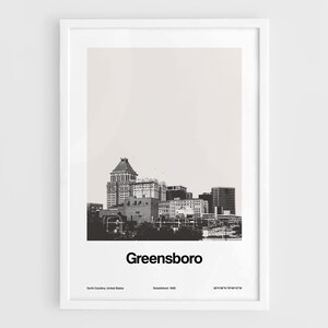 Greensboro NC Print, Greensboro Skyline Poster North Carolina, Greensborough Wall Art Minimalist Custom City Print by Artica