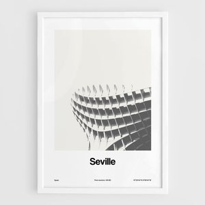 Seville Poster, Sevilla Metropol Parasol Print, Seville Andalusia Spain Photo, Seville Black White Wall Art Minimalist Custom City Print