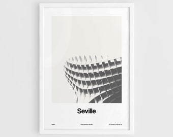 Seville Poster, Sevilla Metropol Parasol Print, Seville Andalusia Spain Photo, Seville Black White Wall Art Minimalist Custom City Print