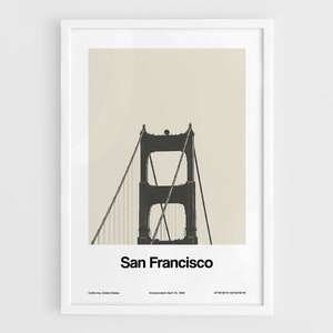 San Francisco Poster, Golden Gate Bridge Wall Art, San Francisco California Skyline SF Landmark Art Minimalist Custom City Print by Artica