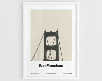San Francisco Poster, Golden Gate Bridge Wall Art, San Francisco California Skyline SF Landmark Art Minimalistische aangepaste stadsprint door Artica