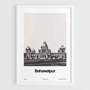 Bahawalpur Pakistan Poster, Bahawalpur Print, Noor Mahal Punjab, Pakistan Travel, Pakistan Black White Wall Art Minimalist Custom City Print
