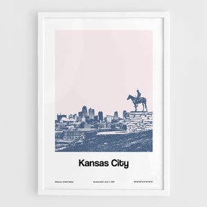 Kansas City Skyline, The Scout Kansas City statue, Kansas City Missouri, Kansas City Wall Art Minimalist Art Custom City Print by Artica
