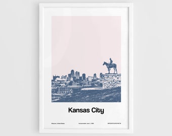 Kansas City Skyline, The Scout Kansas City statue, Kansas City Missouri, Kansas City Wall Art Minimalist Art Custom City Print by Artica