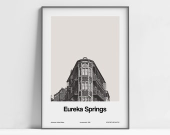 Eureka Springs AR Poster, Eureka Springs Arkansas Print, Downtown Eureka Spring Street Mountain Town Wall Art Minimalistische Custom City Print