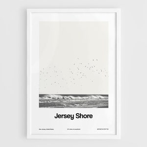 Jersey Shore NJ Print, Jersey Shore New Jersey Poster, Jersey Shore Beach Black White Jersey Shore Wall Art Minimalist Custom City Print