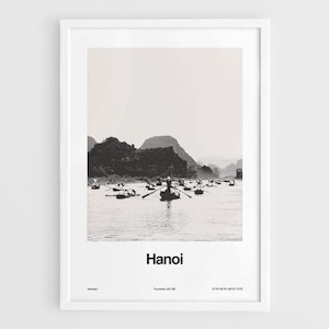 Hanoi City Print, Hanoi City Vietnam Poster, Pilgrimage on Yen River Hanoi, Hà Nội Vietnam Travel Wall Art Minimalist Custom City Print