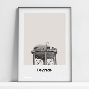 Belgrade MT Poster, Belgrade Montana Print, Belgrade Water Tower Black White Photo, Belgrade MT Decor Wall Art Minimalist Custom City Print
