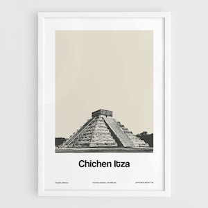 Chichen Itza Poster, Chichen Itza Print, Chichen Itza Yucatán Mexico Travel Temple of Kukulcan Wall Art Minimalist Custom City Print
