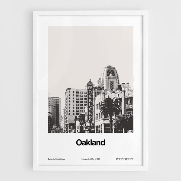 Oakland California Print, Fox Oakland Theatre Poster, Oakland CA Photo Black White Wall Art Minimalist Custom City Print by Artica