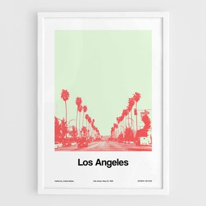 ロサンゼルス プリント、パームス ロード ポスター、ロサンゼルス CA スカイライン、ロサンゼルス カリフォルニア パームス ウォール アート ミニマリスト カスタム シティ プリント by Artica