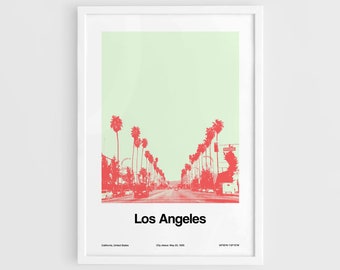 Los Angeles Print, Palms road Poster, Los Angeles CA skyline, Los Angeles California Palms Wall Art Minimalist Custom City Print by Artica