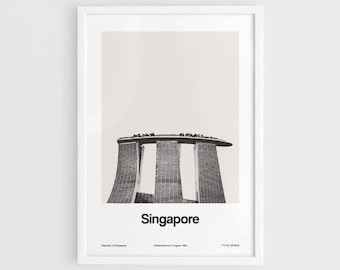 Singapore Print, Marina Bay Sands, Downtown Core Singapore Bay Landmarks Poster Gift ideas Wall Art Minimalist Custom City Print by Artica