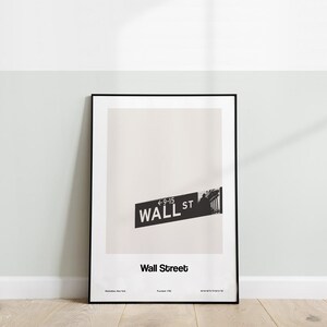 Cartel de Wall Street, Wall Street Sign Manhattan New York Print, Wall Street Lower Manhattan NYC Photo Wall Art Minimalist Custom City Print imagen 5