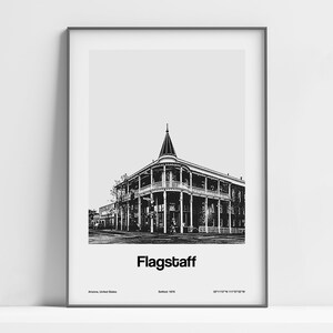 Flagstaff AZ Print, Flagstaff Arizona Poster, Flagstaff Downtown, Flagstaff Black White, Flagstaff Wall Art Minimalist Custom Town Print