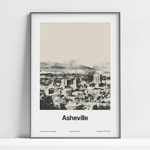 Asheville NC Print, Asheville North Carolina Poster, Asheville NC Skyline, Downtown Asheville Photo Wall Art Minimalist Custom City Print
