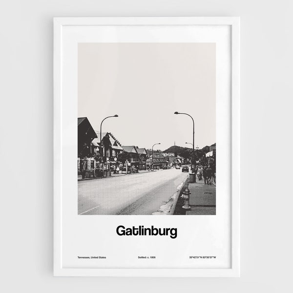 Gatlinburg TN Print, Gatlinburg Poster, Gatlinburg Tennessee Great Smoky Mountains, Gatlinburg Wall Art Minimalist Custom City Print