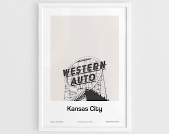 Kansas City MO Poster, Western Auto Building Kansas City Print, Kansas City Missouri Wall Art Minimalist Custom City Print by Artica