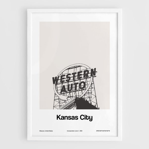 Kansas City MO Poster, Western Auto Building Kansas City Print, Kansas City Missouri Wall Art Minimalist Custom City Print by Artica