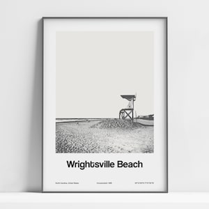 Wrightsville Beach Print, Wrightsville Beach North Carolina Poster, Wrightsville Beach Lifeguard Tower Wall Art Minimalist Custom City Print