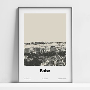 Boise Idaho Print, Boise ID Skyline Poster, Boise City Photo Black White downtown Boise River, Wall Art Minimalist Custom City Print