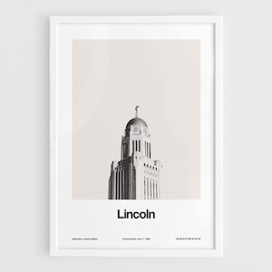 Impresión de Lincoln, cartel del horizonte de Lincoln Nebraska, centro de Lincoln NE, arte de la pared del Capitolio del estado de Lincoln Nebraska impresión minimalista personalizada de la ciudad