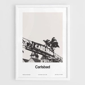 Carlsbad California Poster, Carlsbad CA Print, Downtown Carlsbad Skyline, San Diego County Wall Art Minimalist Custom City Print