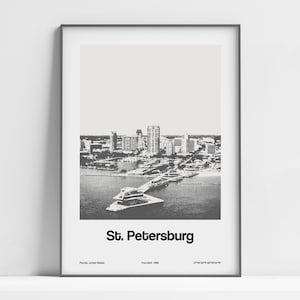 St. Petersburg Pier Florida Kunstdruck, St. Petersburg Skyline FL Poster, St. Pete Pier Tampa Bay Strand Wandkunst Minimalistischer individueller Stadtdruck