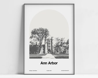 Ann Arbor College Print, Ann Arbor MI Poster, Ann Arbor Michigan College Graduation Gift Wall Art Minimalist Custom College Town Arch Print