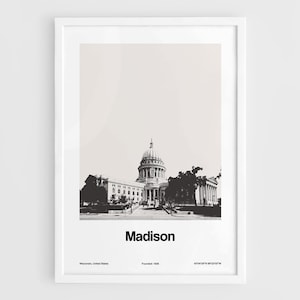 Stampa Madison WI, poster Madison Wisconsin, Wisconsin State Capitol Madison City wi Skyline Wall Art Minimalist Custom City Print di Artica