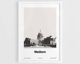 Madison WI Print, Madison Wisconsin Poster, Wisconsin State Capitol Madison City wi Skyline Wall Art Minimalist Custom City Print by Artica
