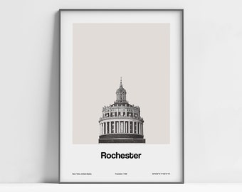 Rochester NY Print, Rochester New York Poster, Rochester Black White, Rochester Photo Decor, Rochester Wall Art Minimalist Custom City Print