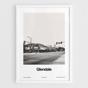 Glendale AZ Print, Glendale Arizona Poster, Downtown Glendale Phoenix Photo Black Glendale White Wall Art Minimalist Custom City Print