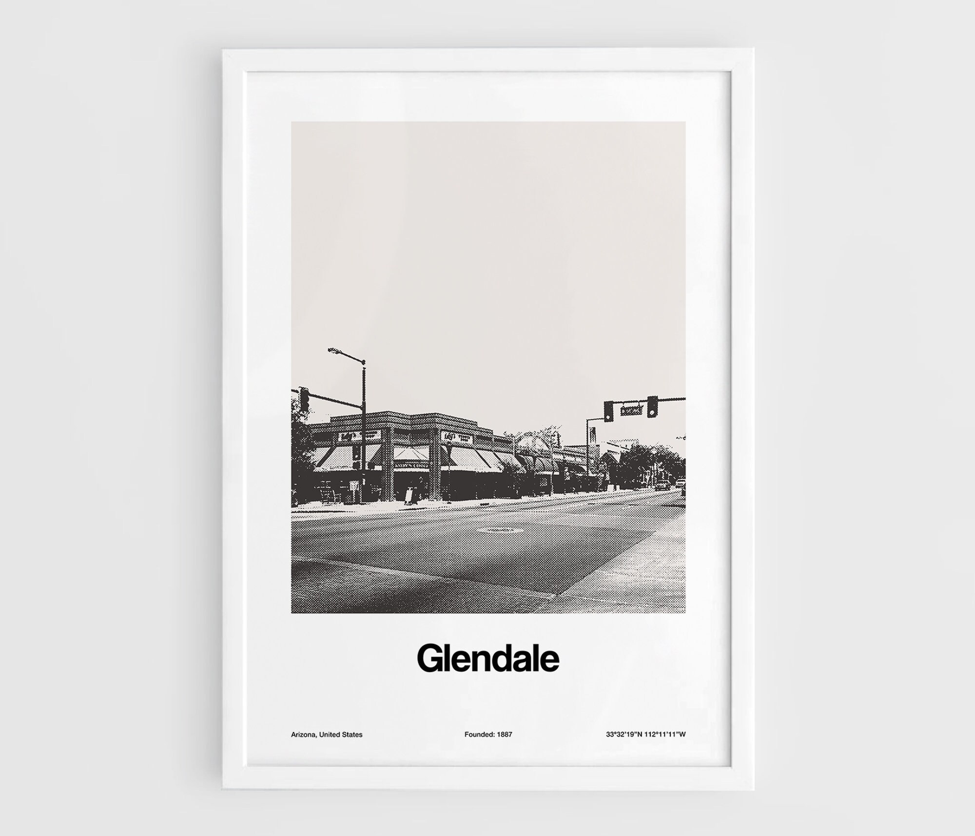 Glendale AZ Print, Glendale Arizona Poster, Downtown Glendale Phoenix Photo Black Glendale White Wall Art Minimalist Custom City Print