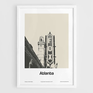Atlanta Georgia Print, Fox Theatre Atlanta Skyline, Midtown Atlanta Poster Photography Wall Art Minimalist Custom City Print by Artica