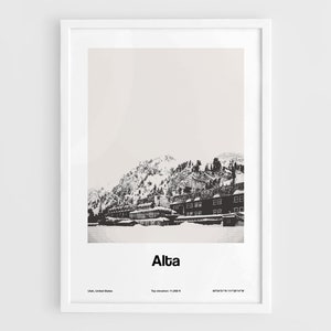 Alta Utah Poster, Alta Print Wasatch Mountains Alta Town Travel Poster Wall Art Minimalist Custom City Print by Artica