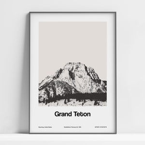 Grand Teton National Park Poster, Grand Teton Print, Mount Moran Grand Teton Wyoming US National Parks Wand Kunst Minimalist Custom Park Print