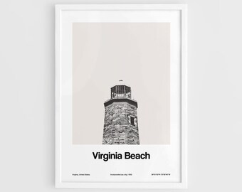 Virginia Beach Lighthouse Print, Old Cape Henry Lighthouse Première tour Virginia Beach Poster Wall Art Minimaliste Custom City Print par Artica