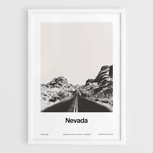 Nevada NV Print, Nevada Road Poster, Nevada State Black White Photo, Nevada Redrock Canyon Wall Art Minimalist Custom United States Print