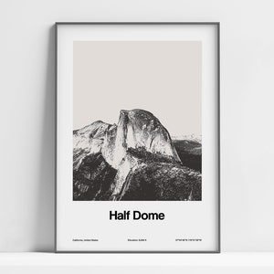 Half Dome Print, Half Dome CA Poster, Yosemite National Park Half Dome California Black White Wall Art Minimalist Custom Mountains Print