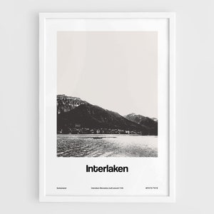 Interlaken Switzerland Travel Print, Interlaken Swiss Poster, Interlaken Brienzersee and Thunersee Wall Art Minimalist Custom City Print
