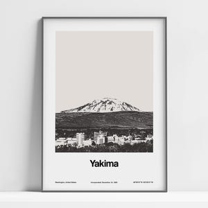 Impresión de Yakima WA, póster del estado de Yakima Washington, horizonte de Yakima en blanco y negro, póster con impresión personalizada minimalista de la ciudad de Yakima