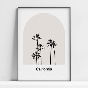 California Palms Poster, California  Palm Trees Print, California Travel, California Black White Wall Art Minimalist Custom City Arch Print
