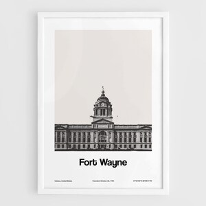 Fort Wayne Indiana Print, Downtown Fort Wayne Allen County Courthouse IN Indiana Fort Wayne Wall Art Minimalist Custom City Print