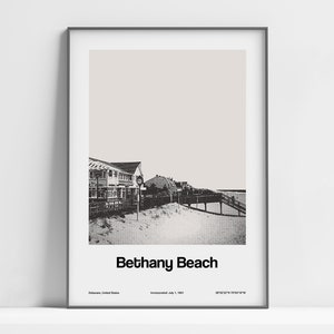 Bethany Beach Poster, Bethany Beach Delaware Print, Bethany Beach DE Black White Photo, Bethany Beach Wall Art Minimalist Custom City Print