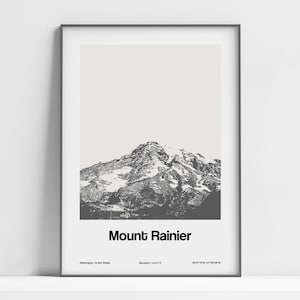 Mount Rainier Print, Mount Rainier WA Poster, Mount Rainier National Park Tahoma Washington Photo Wall Art Minimalist Custom Mountains Print