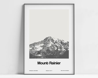 Mount Rainier Print, Mount Rainier WA Poster, Mount Rainier National Park Tahoma Washington Photo Wall Art Minimalist Custom Mountains Print