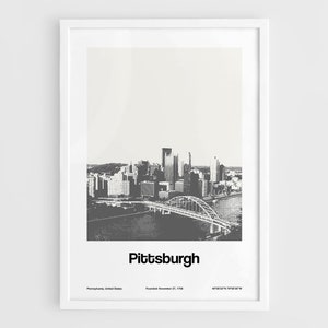 Pittsburgh Skyline Print, Pittsburgh Pennsylvania Poster, Pittsburgh Cityscape Photography Wall Art Minimalist Custom City Print by Artica