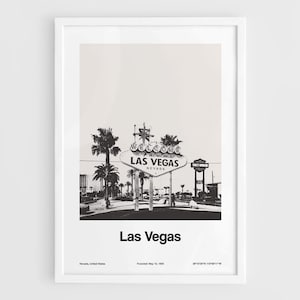 Póster de Las Vegas, Las Vegas Nevada Print, Bienvenido a la fabulosa fotografía de letreros de Las Vegas Arte de pared Minimalista Custom City Print de Artica