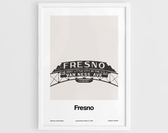 Fresno CA Print, Fresno Sign City Entrance Poster, Fresno Skyline California Photo Wall Art Decor Minimalist Custom City Print by Artica